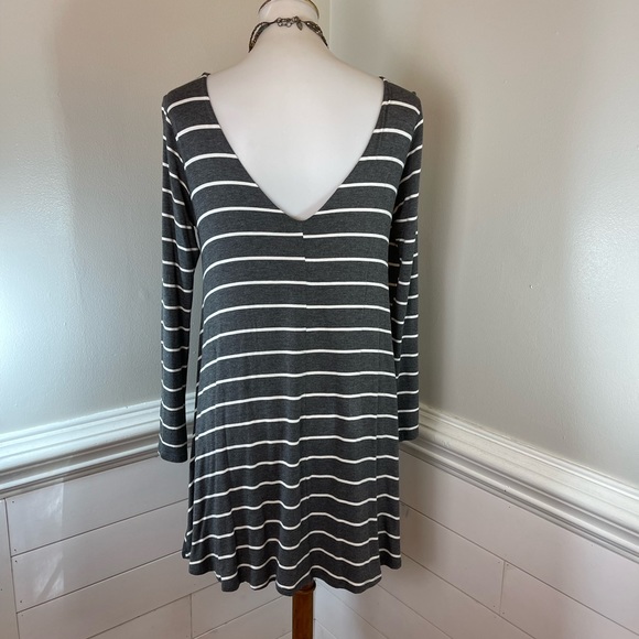 Altar’d State Grey & White Striped V back Dress S FREE SHIP - Picture 3 of 5